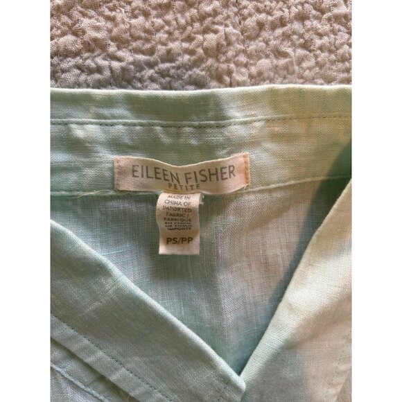 Eileen Fisher Size Petite Small 100% Linen Seafoam Green Long Sleeve Button Up C - Picture 6 of 9